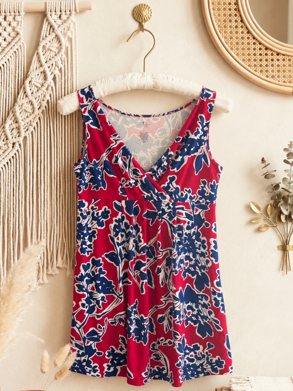 St. John's Bay Red & Navy Floral Mini Dress/Tank